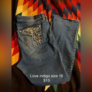 Love indigo boot cut jeans size 16